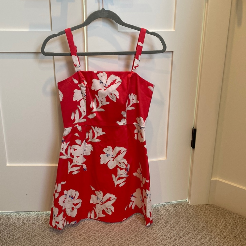 French Connection Red Floral Mini Dress with White Blooms